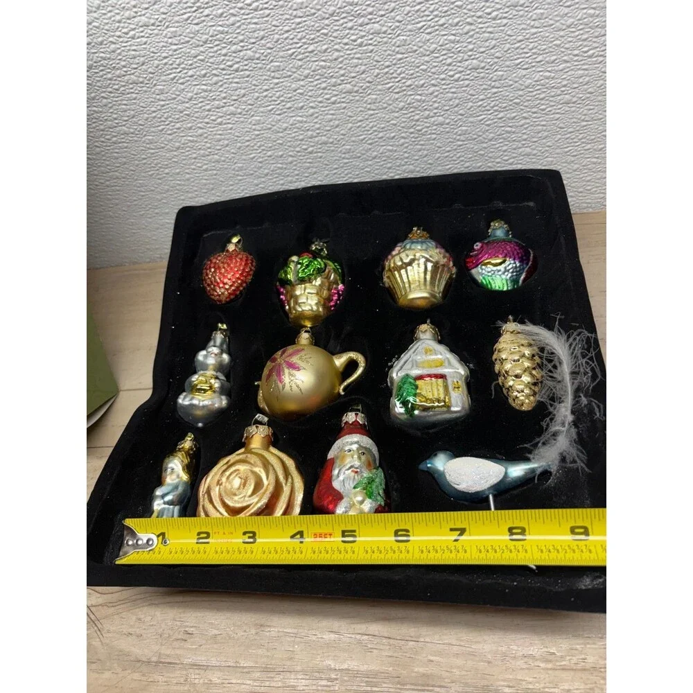 Vtg 2002 Wedding Gift Set Of 12 Blown Glass Christmas Tree Ornaments NIB